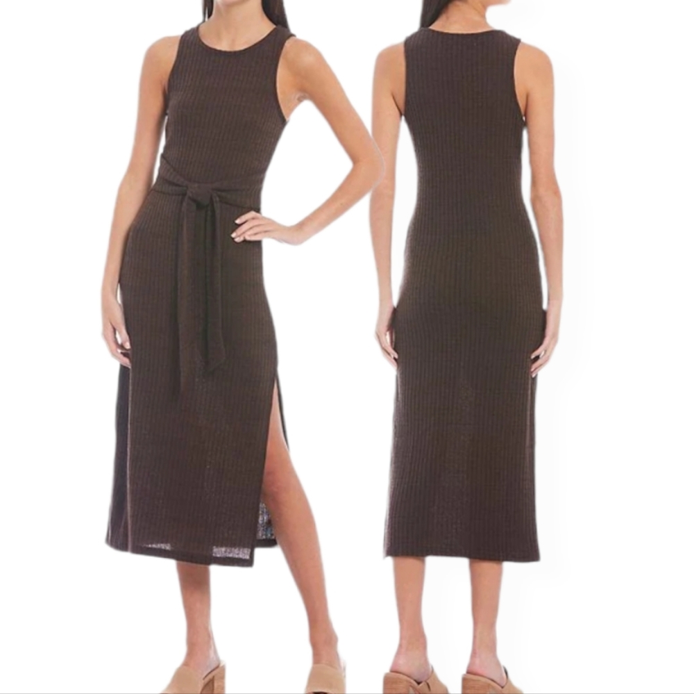 Coco + Jaimeson🤎High neckline Sleeveless Pleated Midi A-Line Knit Dress, Size L